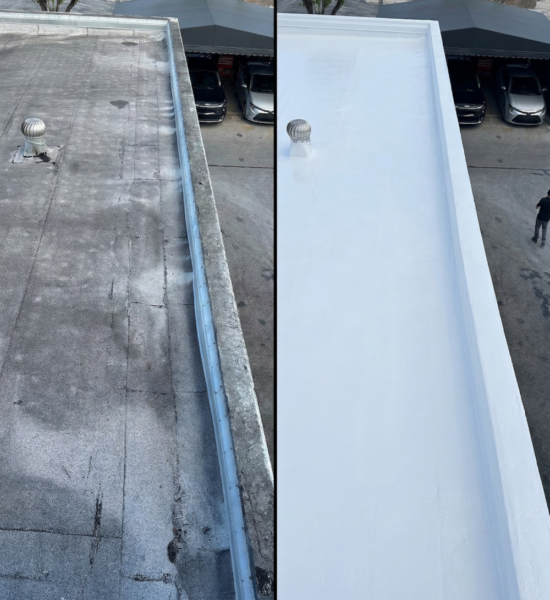 Before & After florida commercial roof coatings, Florida commercial roofing, commercial roof coatings Florida, SPF roofing Florida, silicone roof coating Florida, polyurea roof coating Florida, flat roof coating Florida, commercial roof repair Florida, roof restoration Florida