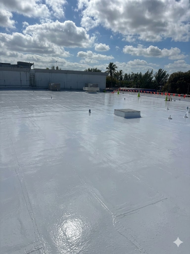 Commercial roof after silicone coating application